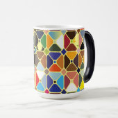 八角形の形状を持つ複数の幾何学的パターン モーフィングマグカップ (正面右)