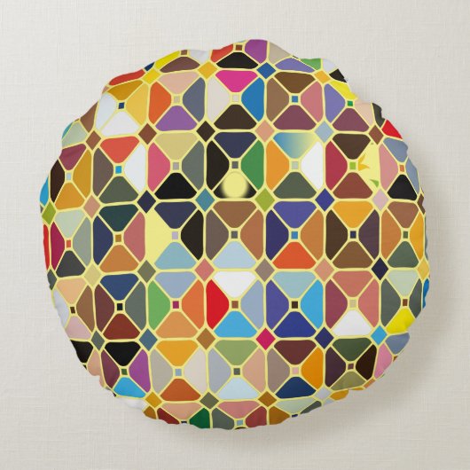 八角形の形状を持つ複数の幾何学的パターン ラウンドクッション (裏面)