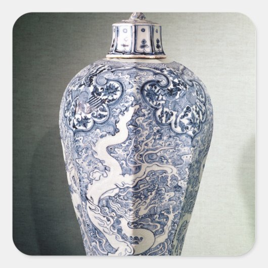 八角形の白い花瓶 スクエアシール (正面)