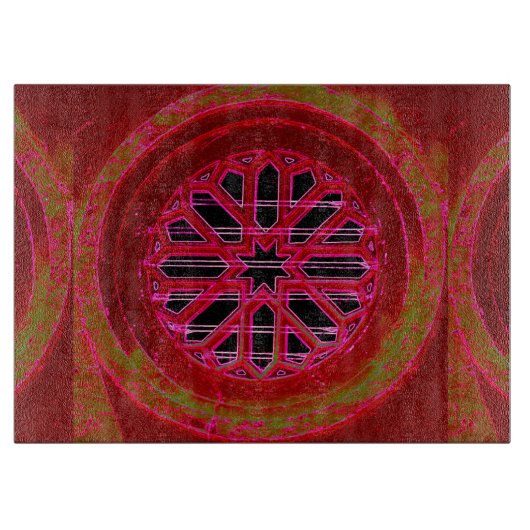 八角形の窓の赤い切削板 カッティングボード (正面)