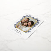 八角形モダンフレームとスプリング 箔シーズンポストカード (回転した状態)