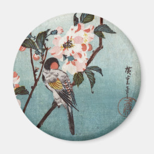 八重桜に鳥,広重さくらんぼ花鳥，広重，浮世絵 マグネット