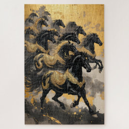 八頭の雄大な馬 - 中国墨絵スタイル ジグソーパズル
