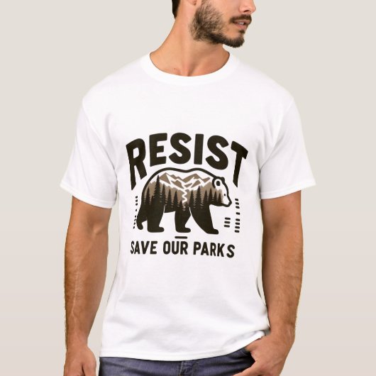 公保護公の土地 – レトロベア「レジスト」グラフィック Tシャツ (正面)
