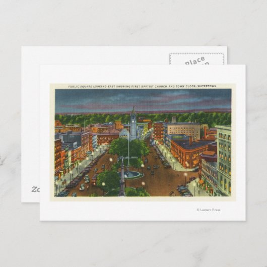 公共広場の東ビュー、タウンクロック ポストカード (正面/裏面)