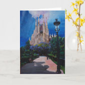 公園およびランタンが付いているバルセロナSagrada Familia カード (黄色い花)