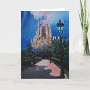 公園およびランタンが付いているバルセロナSagrada Familia カード
