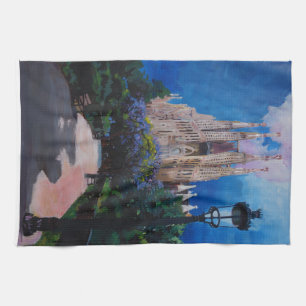 公園およびランタンが付いているバルセロナSagrada Familia キッチンタオル