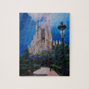 公園およびランタンが付いているバルセロナSagrada Familia ジグソーパズル