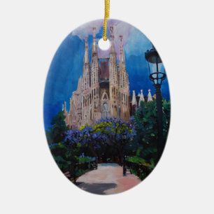 公園およびランタンが付いているバルセロナSagrada Familia セラミックオーナメント