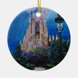 公園およびランタンが付いているバルセロナSagrada Familia セラミックオーナメント