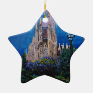 公園およびランタンが付いているバルセロナSagrada Familia セラミックオーナメント