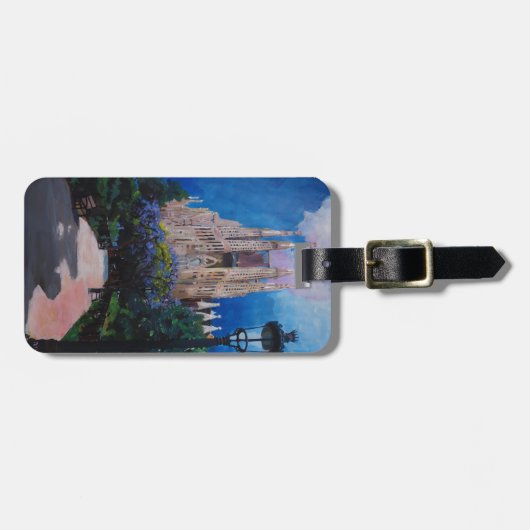 公園およびランタンが付いているバルセロナSagrada Familia ラゲッジタグ (正面横)