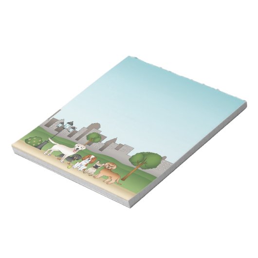 公園でのかわいい漫画の犬のイラスト ノートパッド (回転)