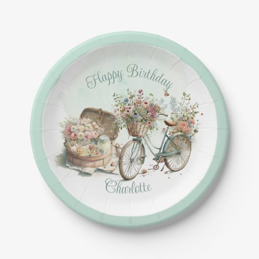 公園でのピクニックフローラ大人の誕生日パーティー ペーパープレート (正面)