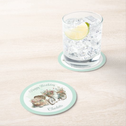 公園でのピクニックフローラ大人の誕生日パーティー ラウンドペーパーコースター (インサイチュ)