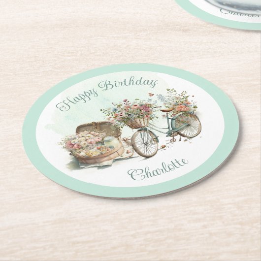 公園でのピクニックフローラ大人の誕生日パーティー ラウンドペーパーコースター (アングル)