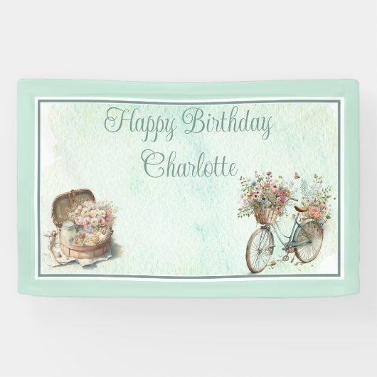 公園でのピクニックフローラ大人の誕生日パーティー 横断幕 (横)