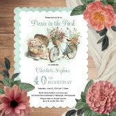 公園でのピクニックフローラ40th誕生日パーティー 招待状