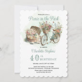 公園でのピクニックフローラ40th誕生日パーティー 招待状 (正面)