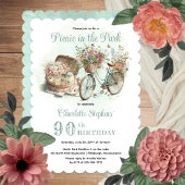 公園でのピクニックフローラ90th誕生日パーティー 招待状