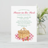 公園でのピクニック　かわいい水彩のバスケット 招待状 (スタンド正面)