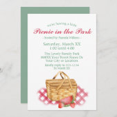 公園でのピクニック　かわいい水彩のバスケット 招待状 (正面/裏面)