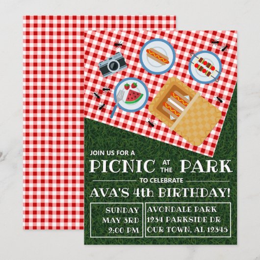 公園でのピクニック 招待状 (正面/裏面)