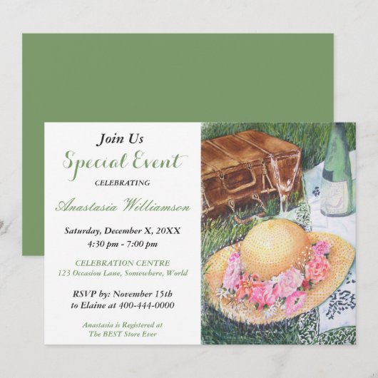 公園でのロマンチックなピクニックパーティーの招待状 招待状 (正面/裏面)