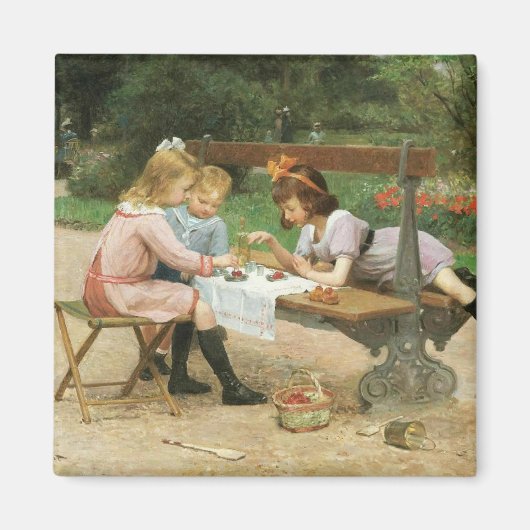 公園でアフタヌーンティーを楽しむ子供たち マグネット (正面)
