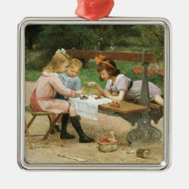 公園でアフタヌーンティーを楽しむ子供たち メタルオーナメント