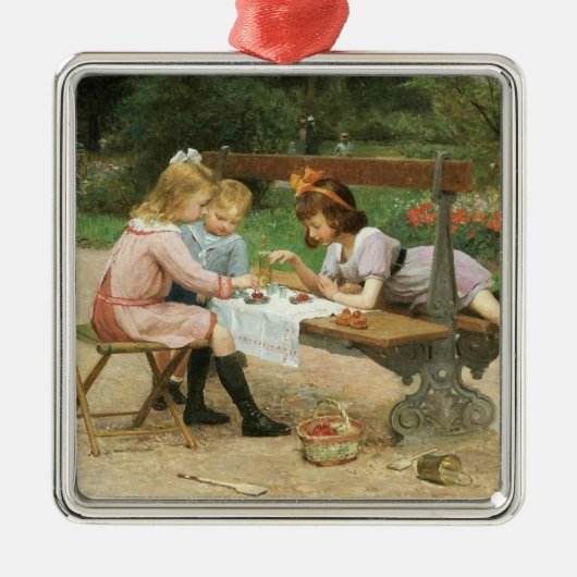 公園でアフタヌーンティーを楽しむ子供たち メタルオーナメント (正面)