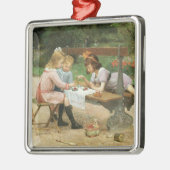 公園でアフタヌーンティーを楽しむ子供たち メタルオーナメント (左)