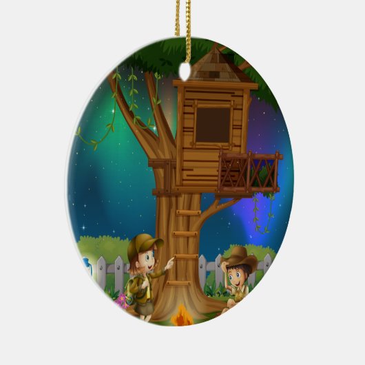 公園でキャンプしている人々 セラミックオーナメント (右)