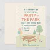 公園でパーティーの誕生日招待状 招待状 (正面/裏面)