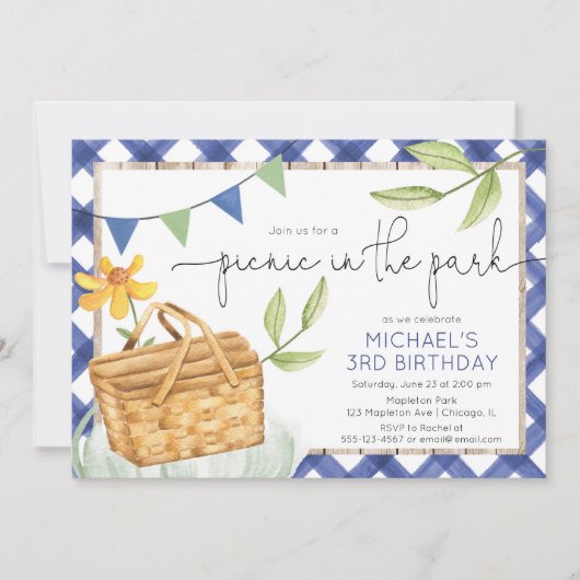 公園でピクニック夏の青少年の誕生日パーティー 招待状 (正面)