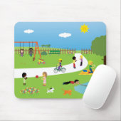 公園で遊んでいるかわいい漫画子供及びペット マウスパッド (マウス)