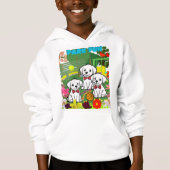 公園におもしろいかわいい白い子犬たち (正面)