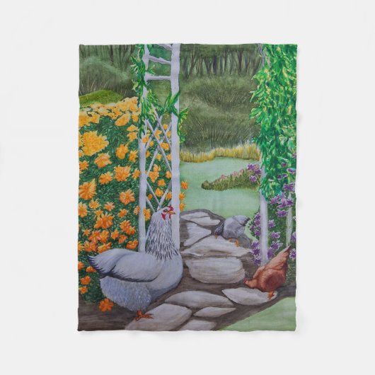公園におもしろいを持つハッピーチキン フリースブランケット (正面)