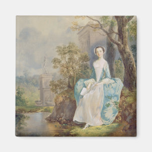 公園につく本を持つ女の子c.1750 (油 マグネット