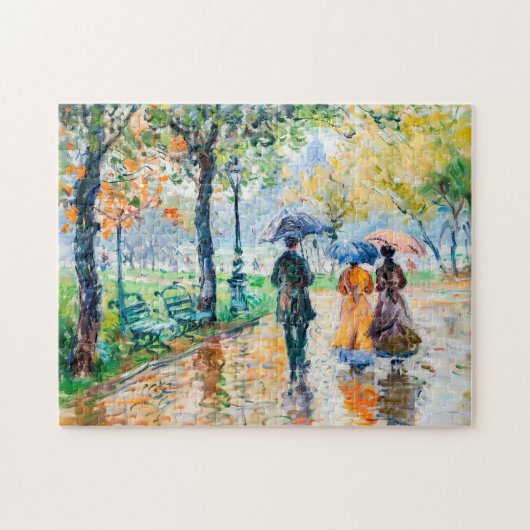 公園に傘を持った人々 ジグソーパズル (横)