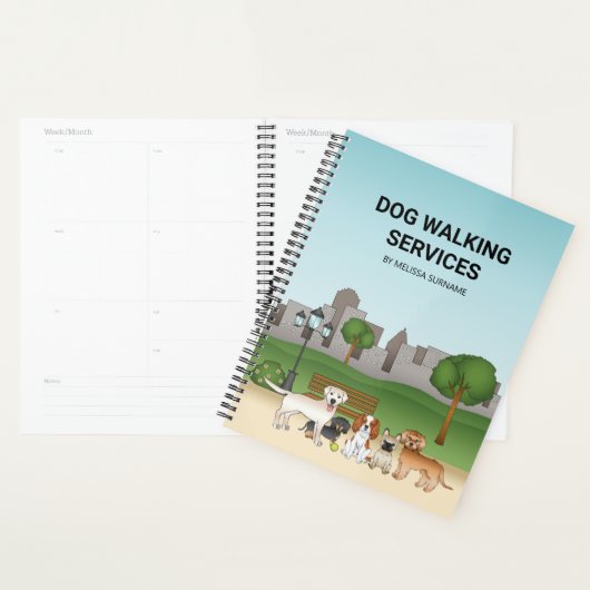 公園のかわいい漫画の犬 – 犬の歩くサービス プランナー手帳 (ディスプレー)