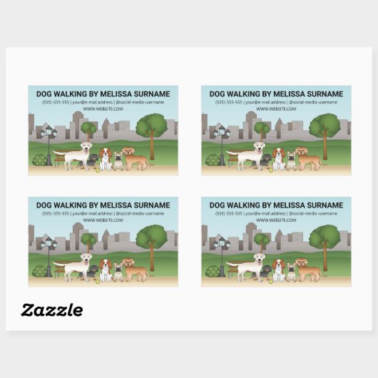 公園のかわいい漫画の犬 – 犬の歩くサービス 長方形シール (シート)