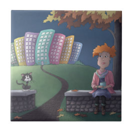 公園のキャットレディーセラミックタイル タイル