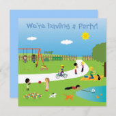 公園のパーティの招待状のテンプレートのかわいい子供 招待状 (正面/裏面)