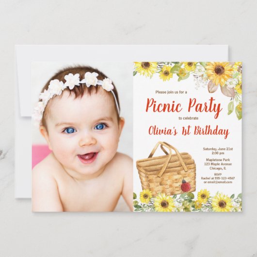 公園のヒマワリ写真の夏のピクニック 招待状 (正面)