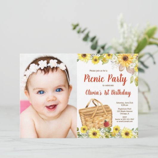 公園のヒマワリ写真の夏のピクニック 招待状 (スタンド正面)
