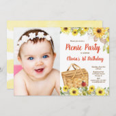 公園のヒマワリ写真の夏のピクニック 招待状 (正面/裏面)