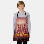 公園のピンクのハロウィーン姉妹の双子の女の子 エプロン (着用した状態)