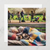 公園のベンチで眠るホームレスの女性 (正面/裏面)